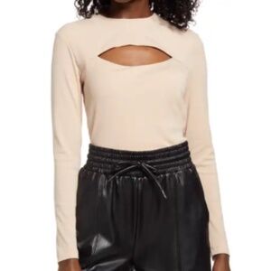 Open Edit long sleeve XS Brown Taupe Nude Tan Croptop XS keyhole
